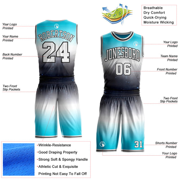 Custom Blue White Gray-Black Nebula Starry Galaxy Space Round Neck Sublimation Basketball Uniform Jersey