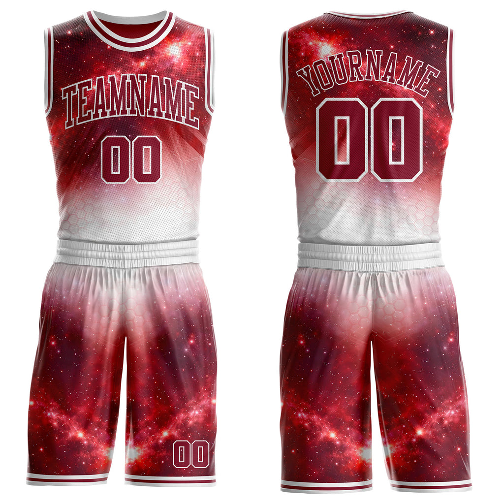 Custom Crimson-White Nebula Starry Galaxy Space Round Neck Sublimation Basketball Uniform Jersey