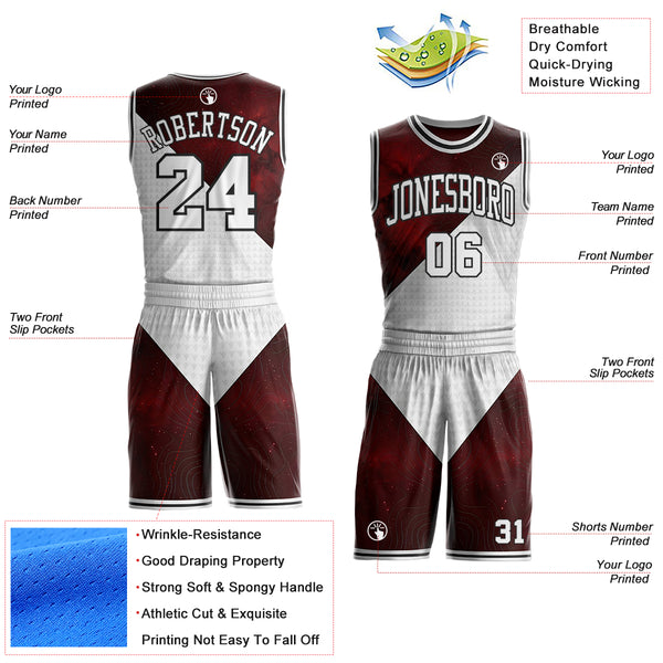 Custom White Red-Black Nebula Starry Galaxy Space Geometric Round Neck Sublimation Basketball Uniform Jersey