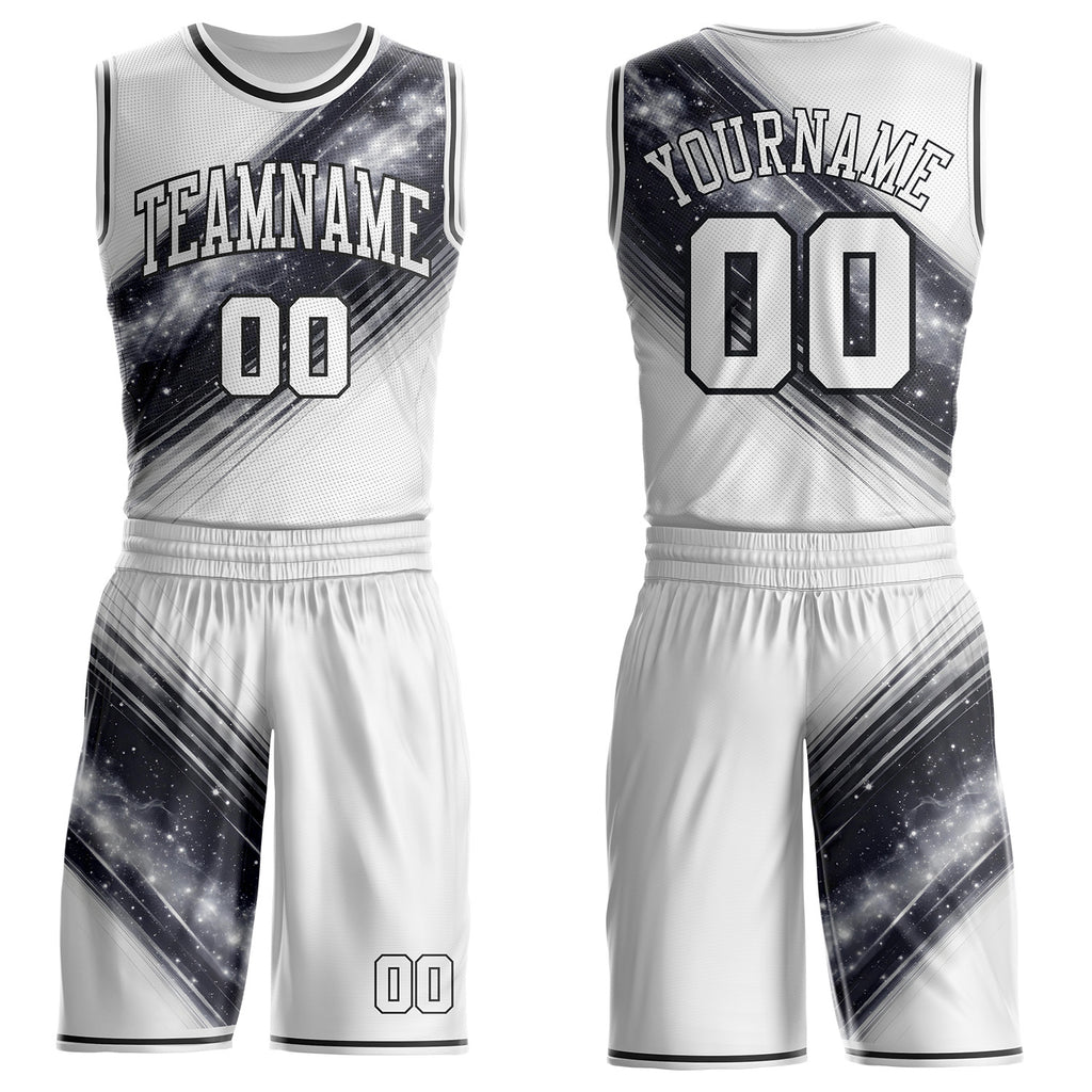 Custom White Gray-Black Nebula Starry Galaxy Space Round Neck Sublimation Basketball Uniform Jersey