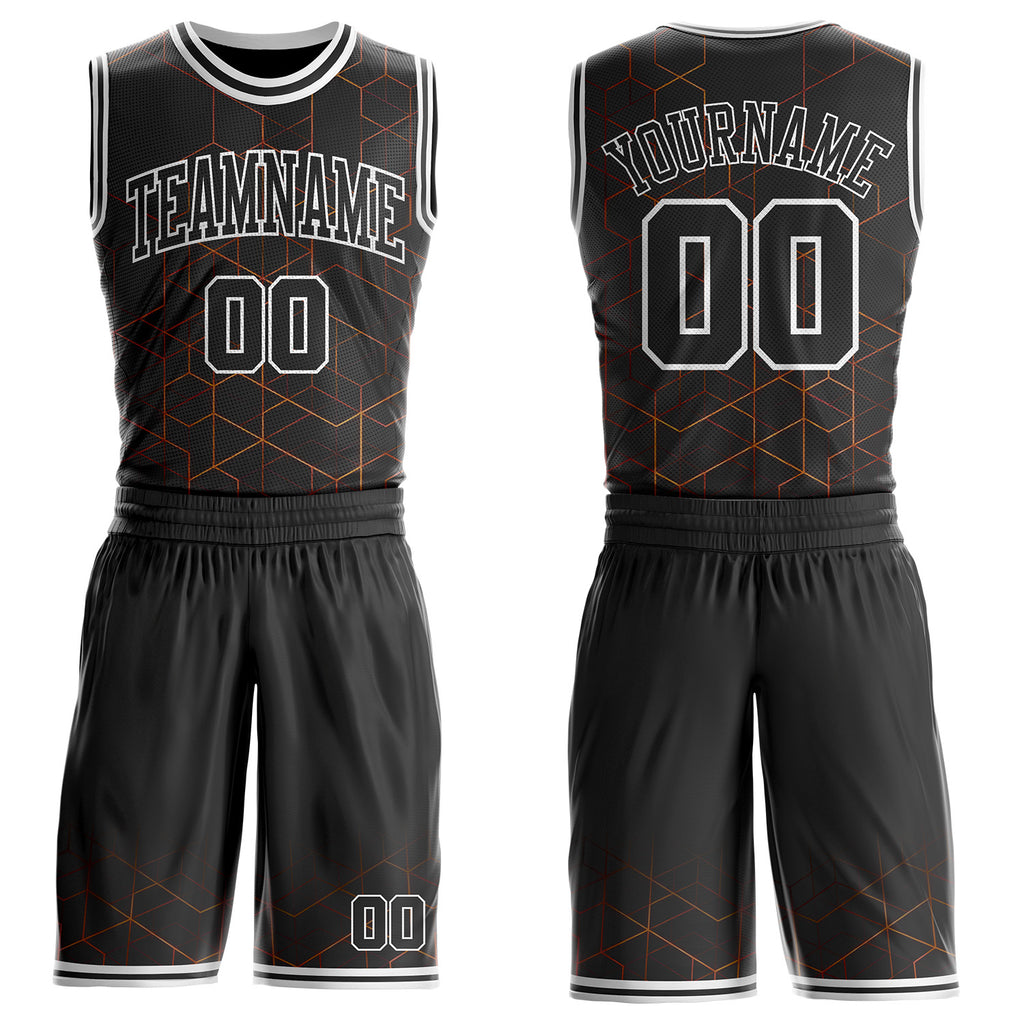 Custom Black-White Geometric Grid Round Neck Sublimation Basketball Uniform Jersey