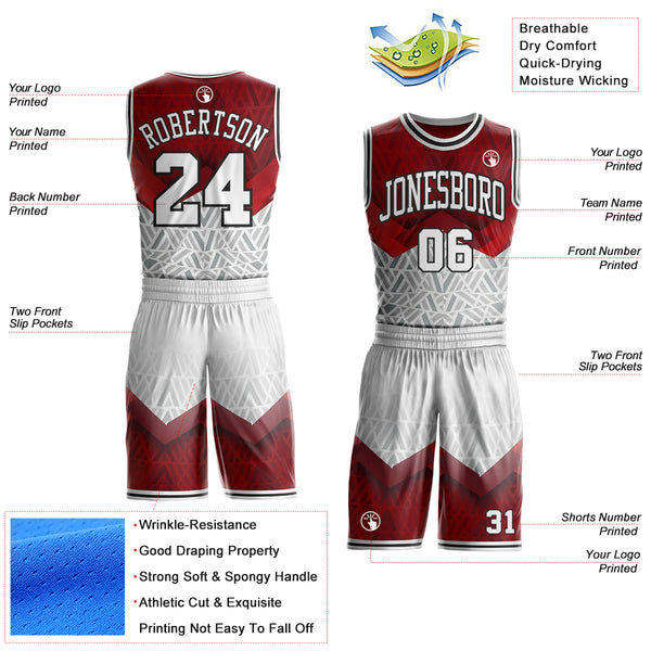Custom Red White-Black Geometric Triangle Gradient Round Neck Sublimation Basketball Uniform Jersey