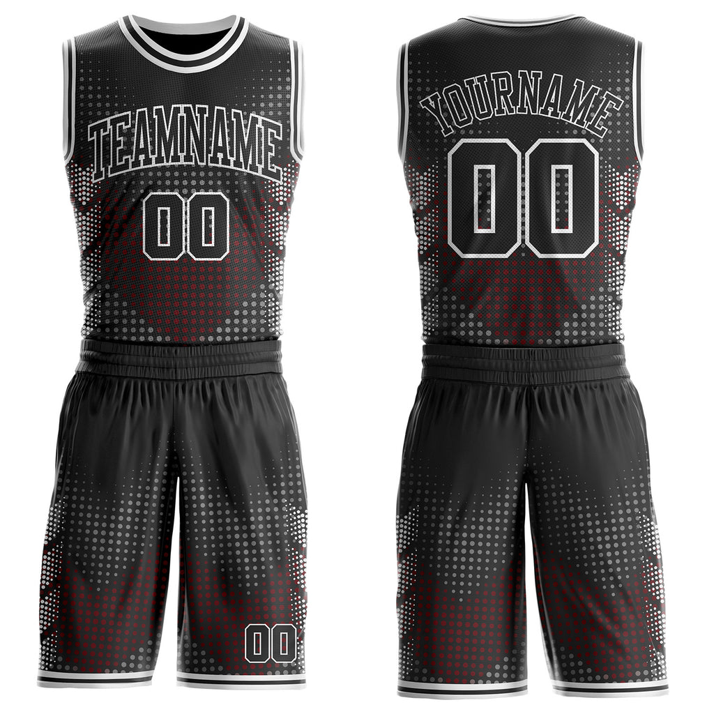 Custom Black-White Dot Gradient Round Neck Sublimation Basketball Uniform Jersey