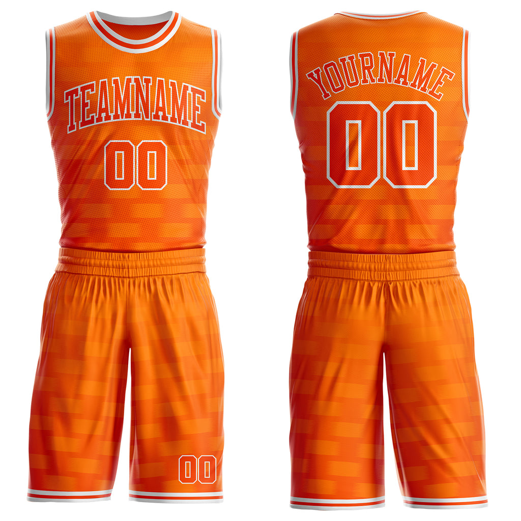 Custom Orange-White Checkered Gradient Round Neck Sublimation Basketball Uniform Jersey