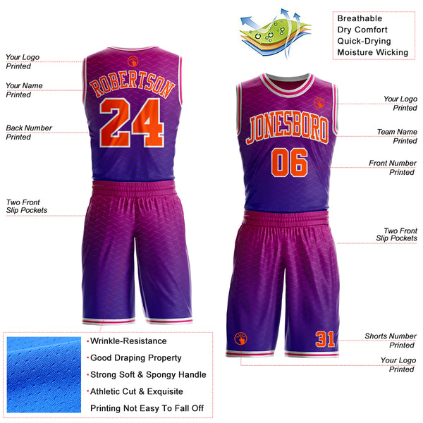 Custom Dark Purple Orange White-Hot Pink Diamond Texture Gradient Round Neck Sublimation Basketball Uniform Jersey