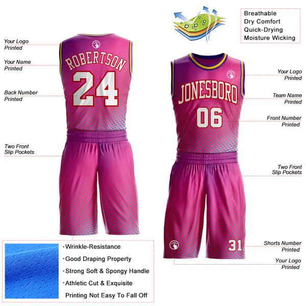 Custom Pink White Red Purple-Gold Triangle Dot Gradient Round Neck Sublimation Basketball Uniform Jersey