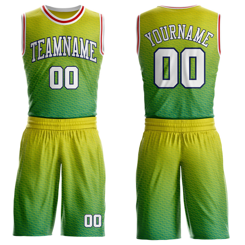 Custom Green White Navy-Red Micro Chevron Gradient Round Neck Sublimation Basketball Uniform Jersey