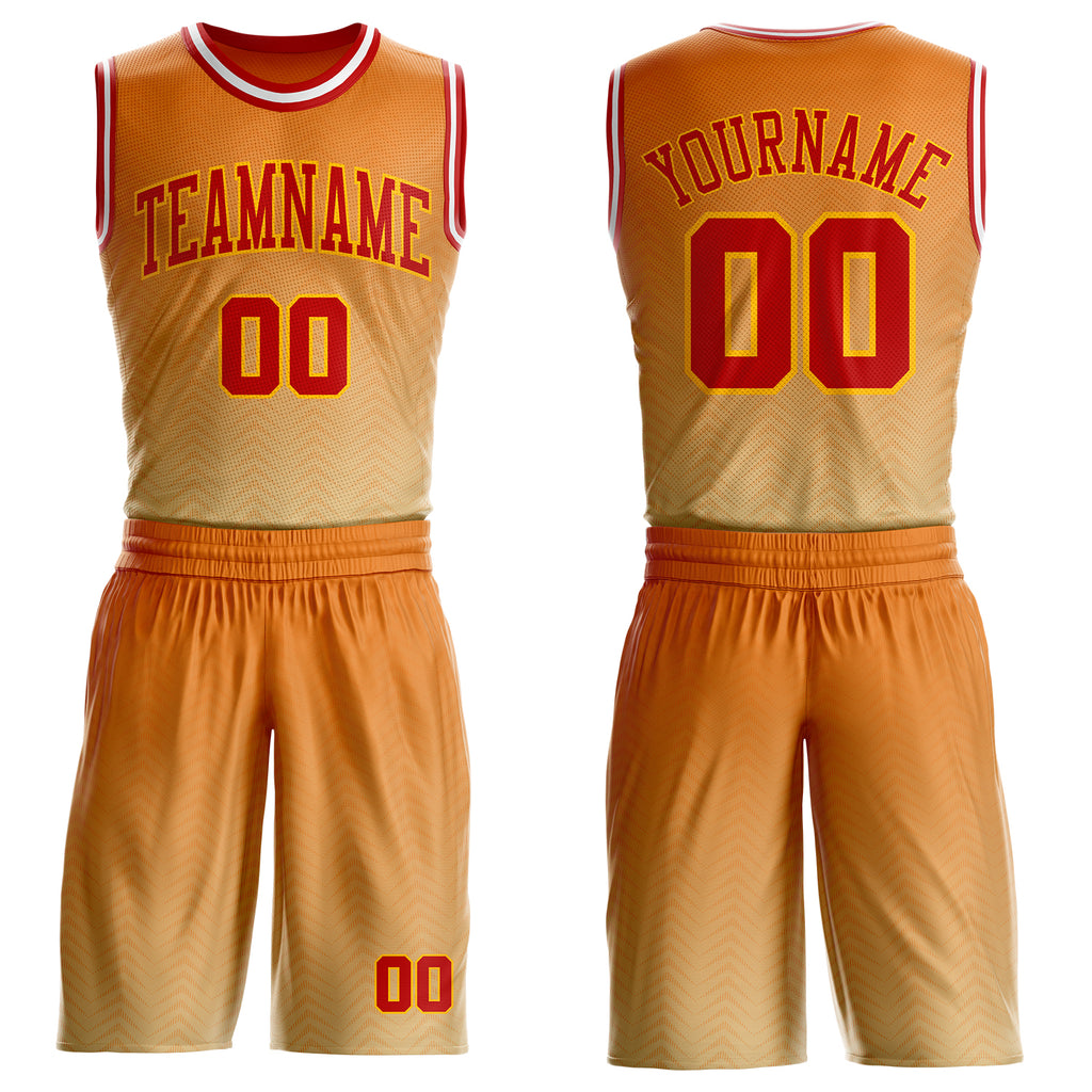Custom Orange Red Gold-White Micro Chevron Gradient Round Neck Sublimation Basketball Uniform Jersey