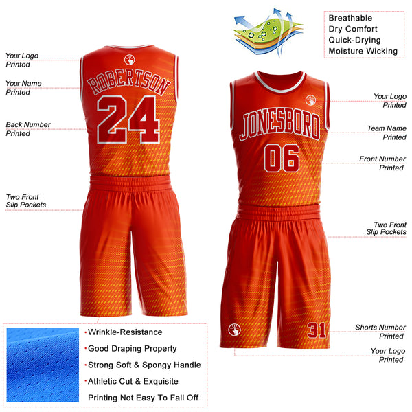 Custom Orange Red-White Diamond Dot Gradient Round Neck Sublimation Basketball Uniform Jersey