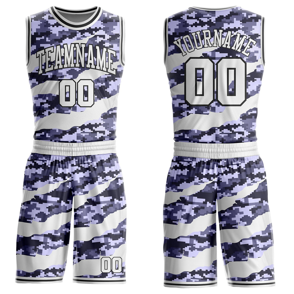 Custom Camo White-Black Digital Camouflage Claw Round Neck Sublimation Salute To Service Basketball Uniform Jersey
