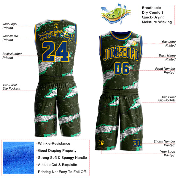 Custom Camo US Navy Blue-Yellow Digital Camouflage Torn Paper Style Round Neck Sublimation Salute To Service Basketball Uniform Jersey