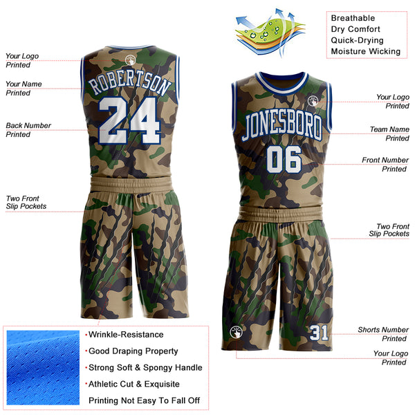 Custom Camo White-US Navy Blue Digital Camouflage Claw Round Neck Sublimation Salute To Service Basketball Uniform Jersey