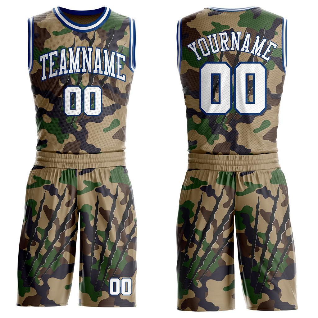 Custom Camo White-US Navy Blue Digital Camouflage Claw Round Neck Sublimation Salute To Service Basketball Uniform Jersey