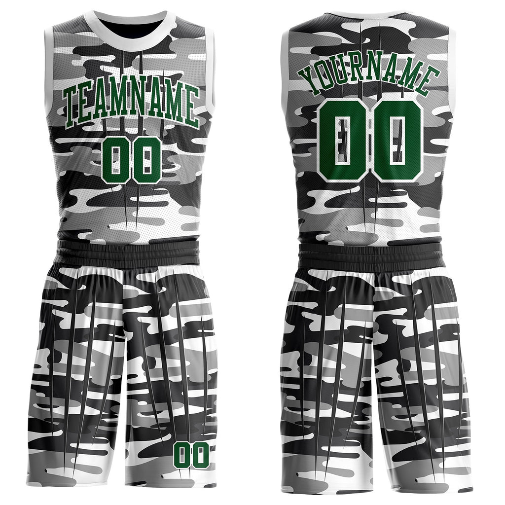 Custom Camo Green-White Snow Camouflage Claw Round Neck Sublimation Salute To Service Basketball Uniform Jersey