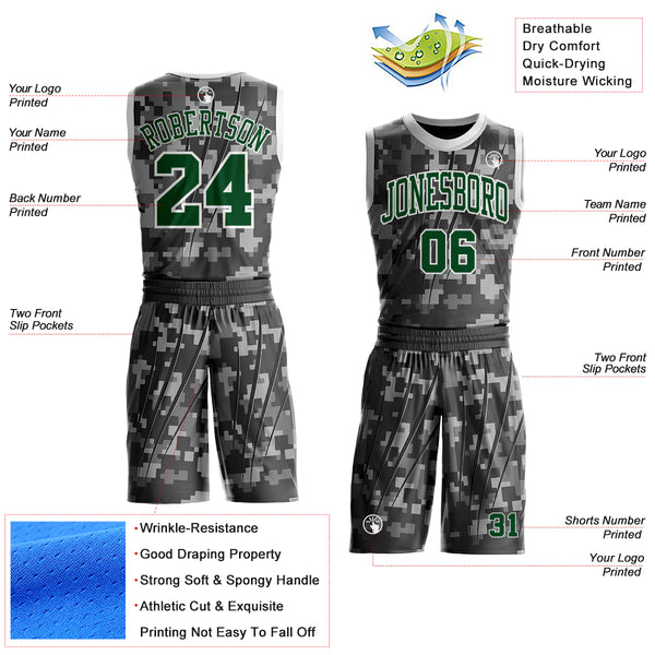 Custom Camo Green-White Digital Camouflage Claw Round Neck Sublimation Salute To Service Basketball Uniform Jersey