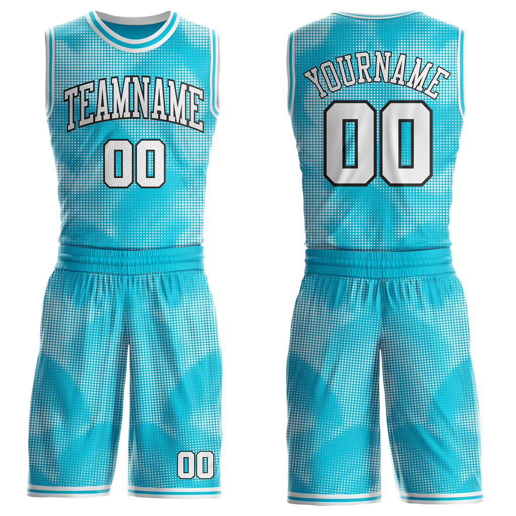 Custom Lakes Blue White-Black Gradient Dot Round Neck Sublimation Basketball Uniform Jersey