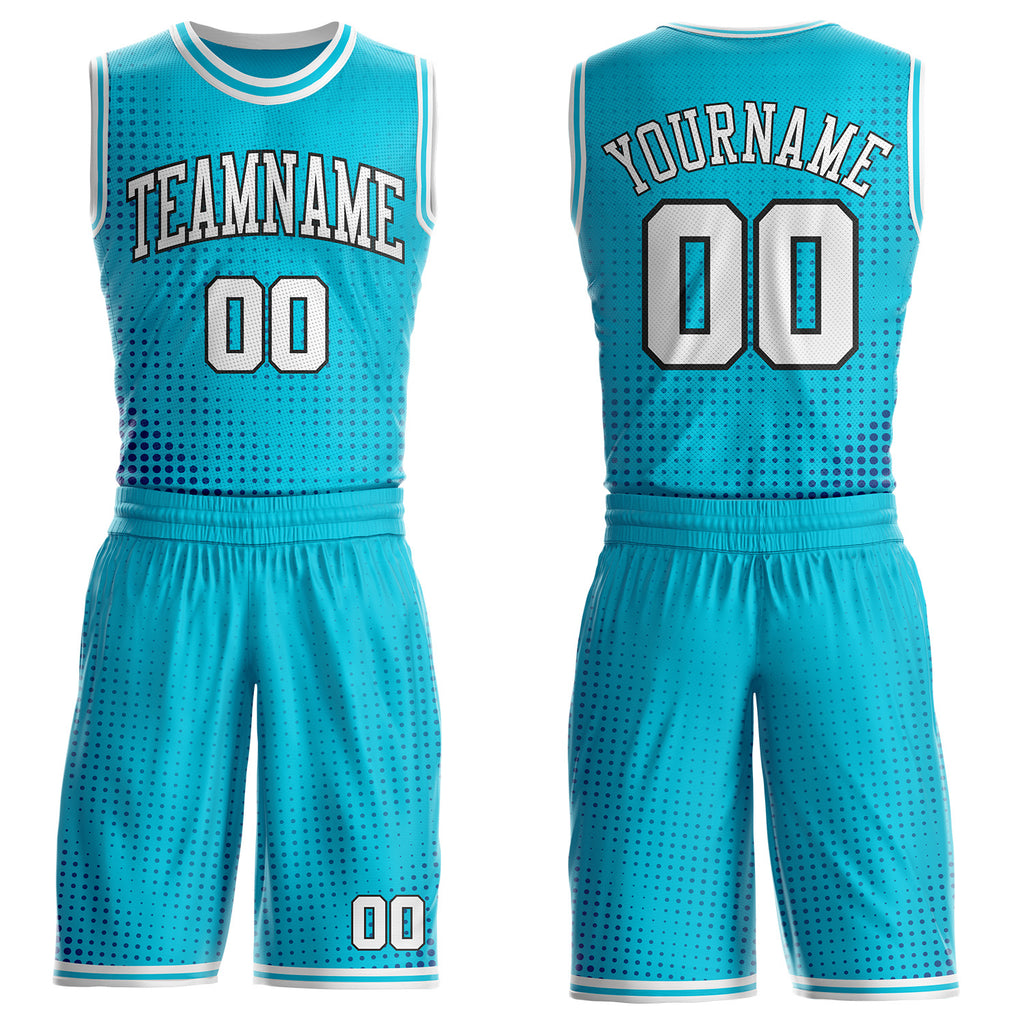 Custom Lakes Blue White-Black Gradient Dot Round Neck Sublimation Basketball Uniform Jersey