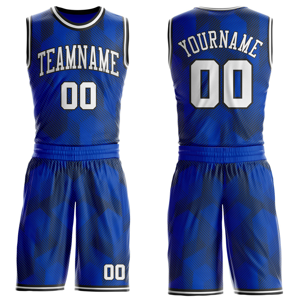 Custom Blue White-Black Gradient Dot Round Neck Sublimation Basketball Uniform Jersey