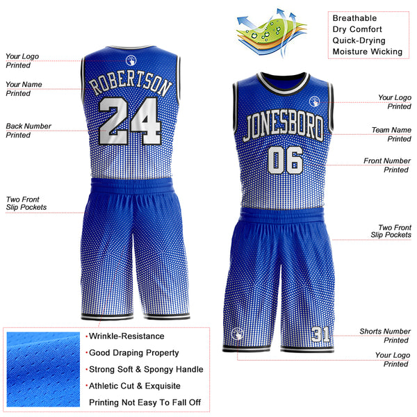 Custom Thunder Blue White-Black Gradient Dot Round Neck Sublimation Basketball Uniform Jersey