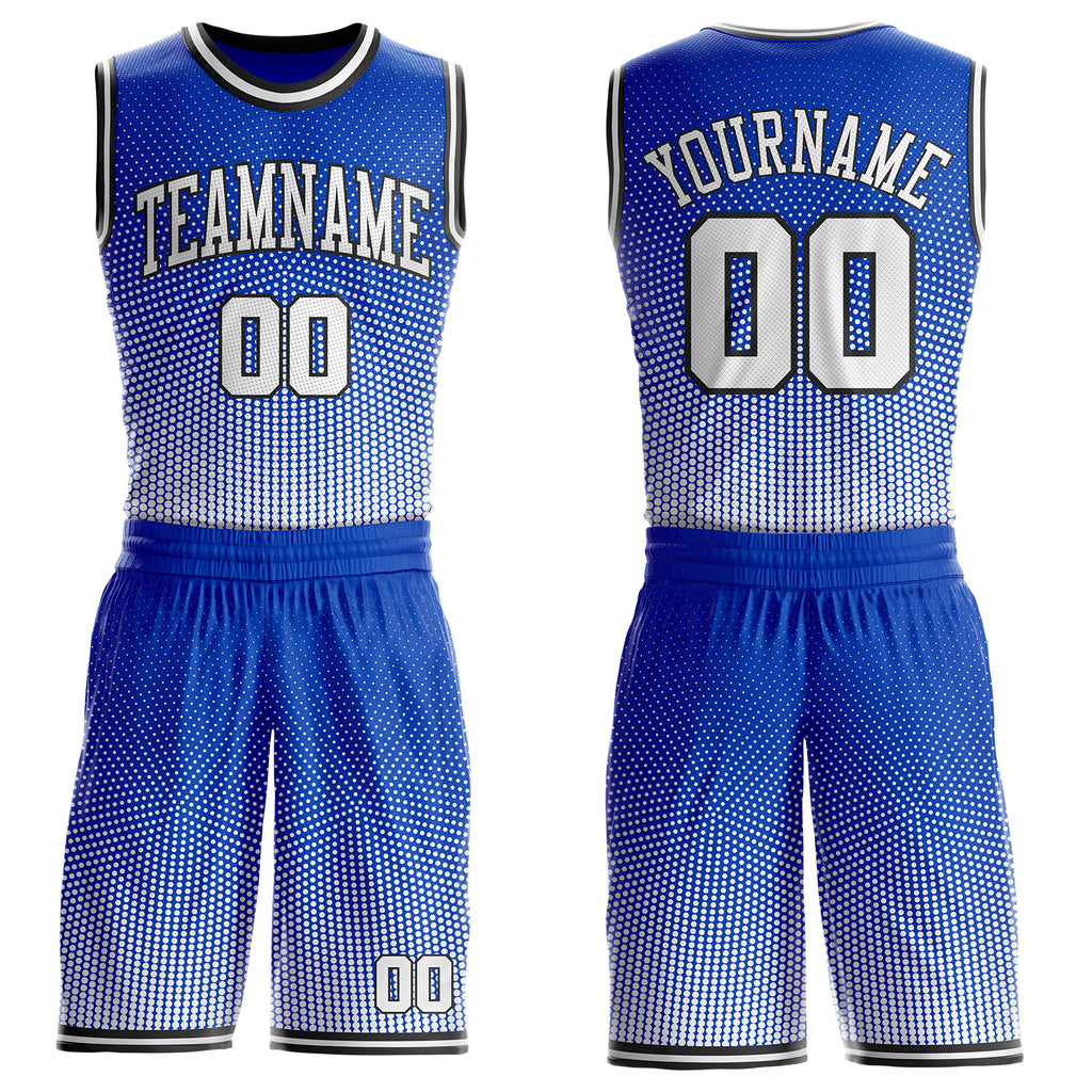 Custom Thunder Blue White-Black Gradient Dot Round Neck Sublimation Basketball Uniform Jersey