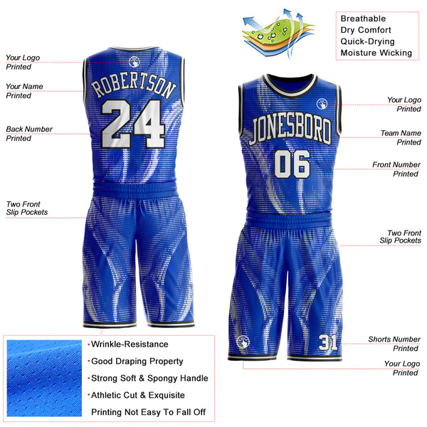 Custom Thunder Blue White-Black Gradient Dot Round Neck Sublimation Basketball Uniform Jersey