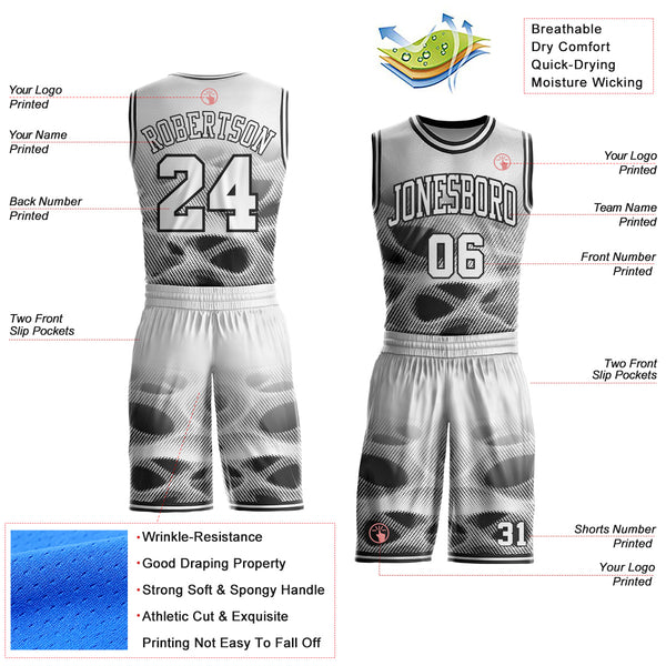 Custom White-Black Gradient Dot Round Neck Sublimation Basketball Uniform Jersey