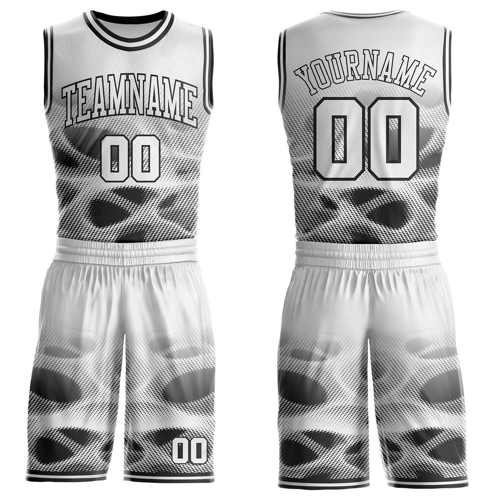 Custom White-Black Gradient Dot Round Neck Sublimation Basketball Uniform Jersey