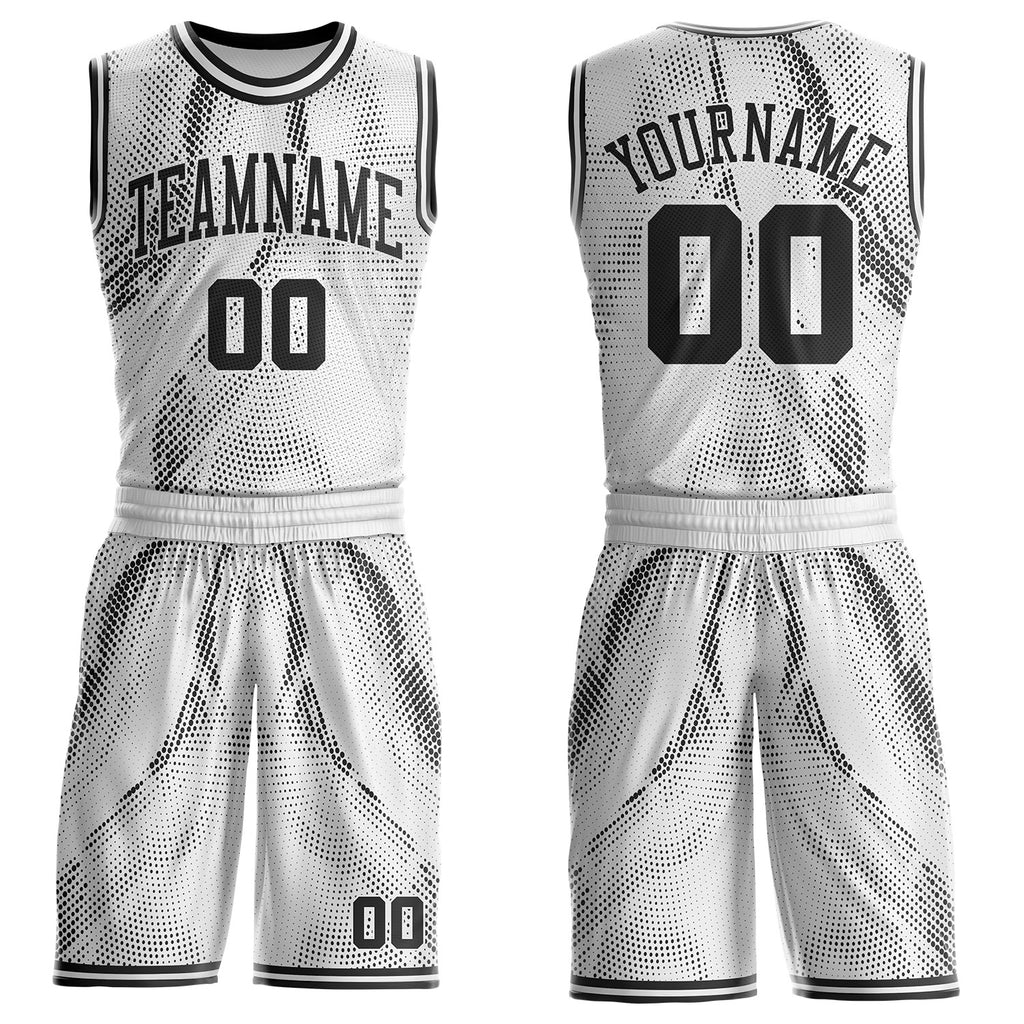 Custom White-Black Gradient Dot Round Neck Sublimation Basketball Uniform Jersey