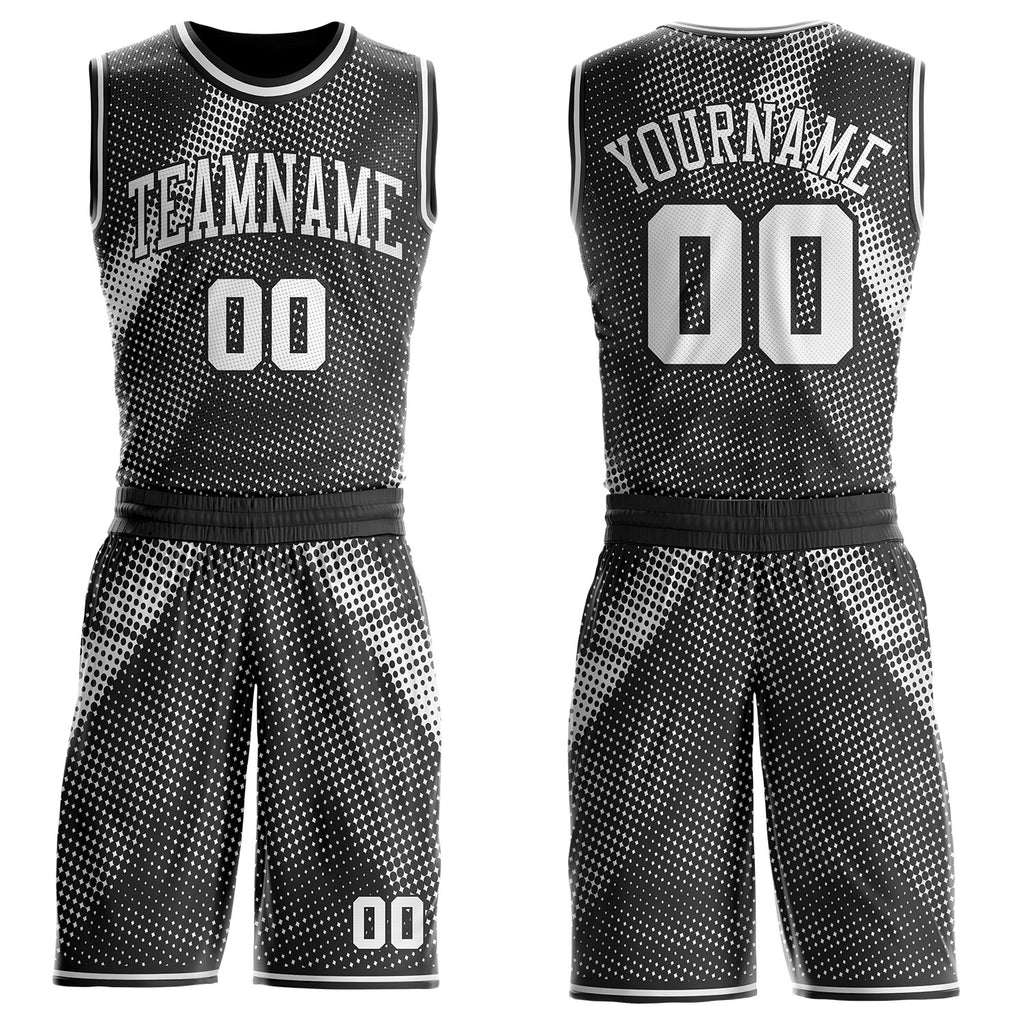 Custom Black-White Gradient Dot Round Neck Sublimation Basketball Uniform Jersey