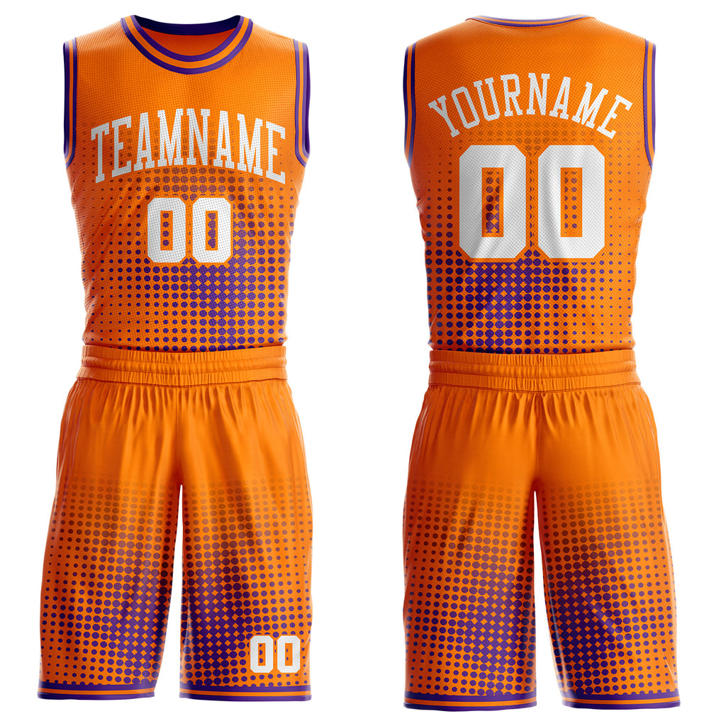 Custom Bay Orange White-Purple Gradient Dot Round Neck Sublimation Basketball Uniform Jersey