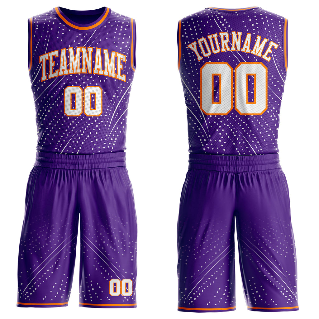 Custom Purple White-Bay Orange Gradient Dot Round Neck Sublimation Basketball Uniform Jersey