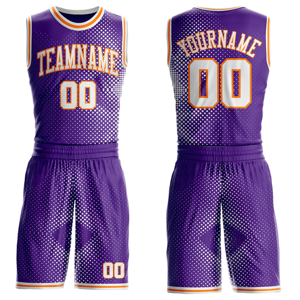 Custom Purple White-Bay Orange Gradient Dot Round Neck Sublimation Basketball Uniform Jersey