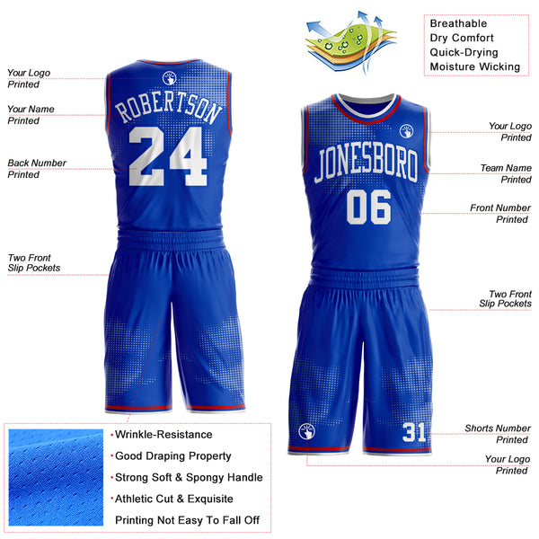 Custom Thunder Blue White-Red Gradient Dot Round Neck Sublimation Basketball Uniform Jersey