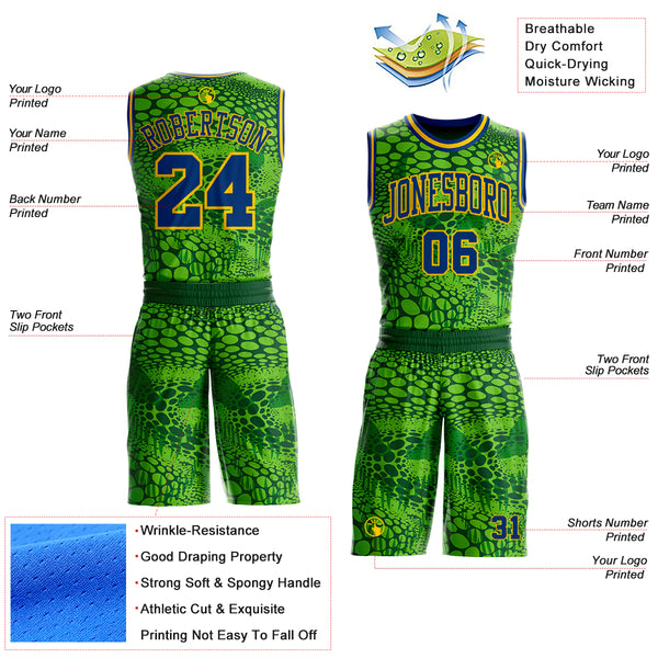 Custom Green US Navy Blue-Yellow Psychedelic Acid Fluid Round Neck Sublimation Basketball Uniform Jersey