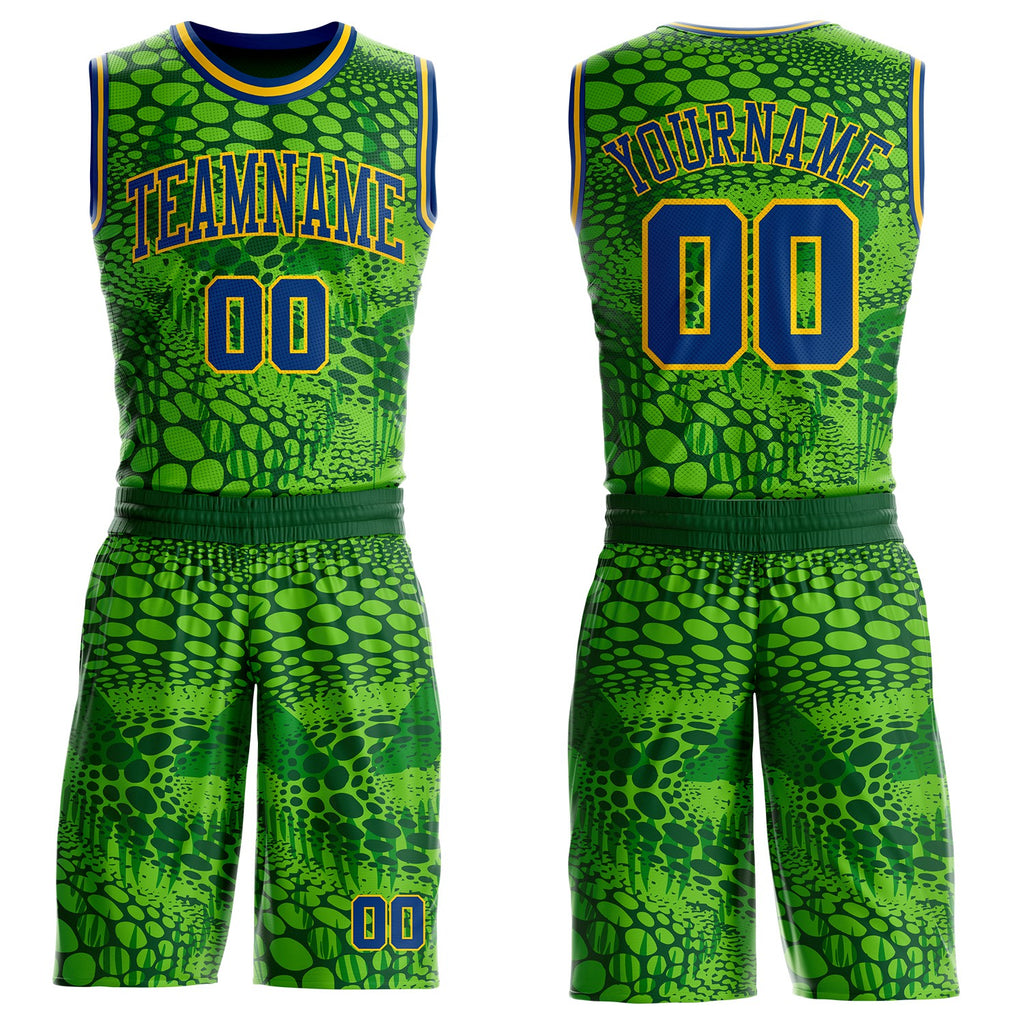Custom Green US Navy Blue-Yellow Psychedelic Acid Fluid Round Neck Sublimation Basketball Uniform Jersey