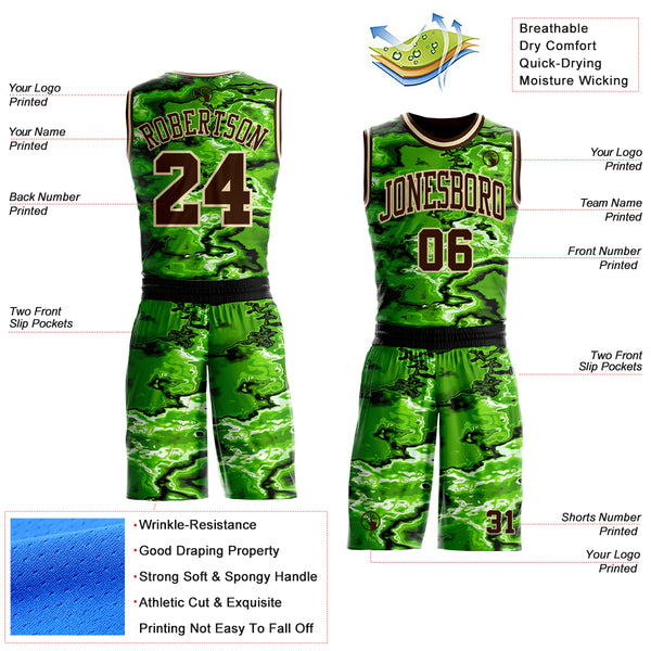 Custom Green Brown Black-Cream Psychedelic Acid Fluid Round Neck Sublimation Basketball Uniform Jersey