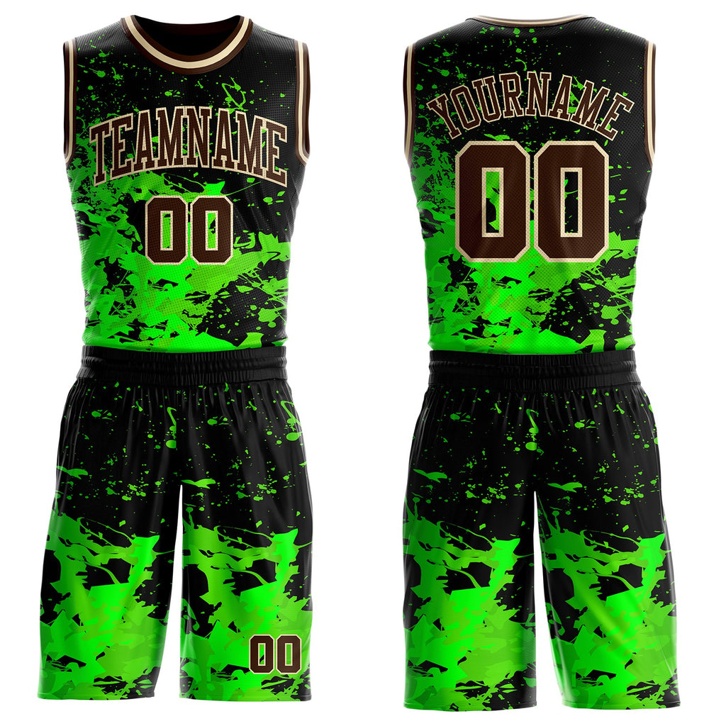 Custom Black Brown Green-Cream Psychedelic Acid Fluid Round Neck Sublimation Basketball Uniform Jersey