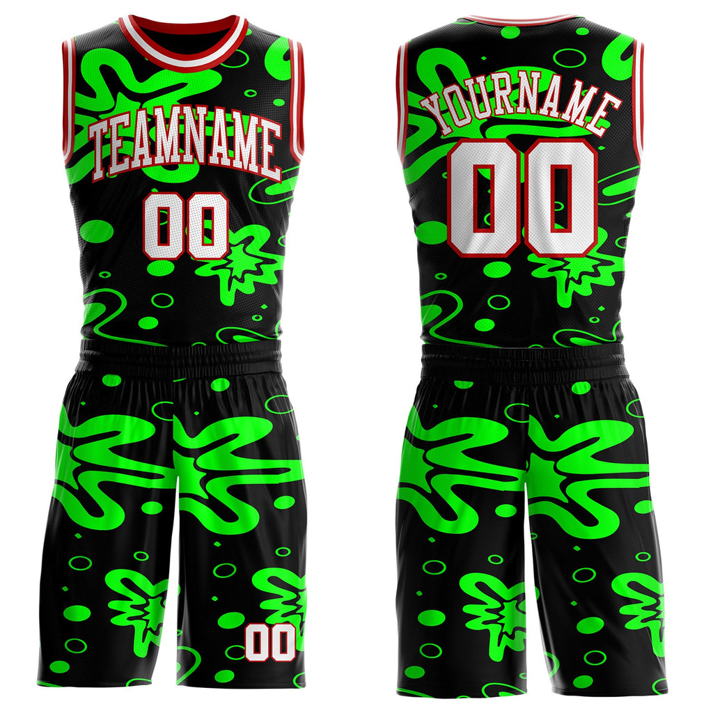 Custom Black White Green-Red Psychedelic Acid Fluid Round Neck Sublimation Basketball Uniform Jersey