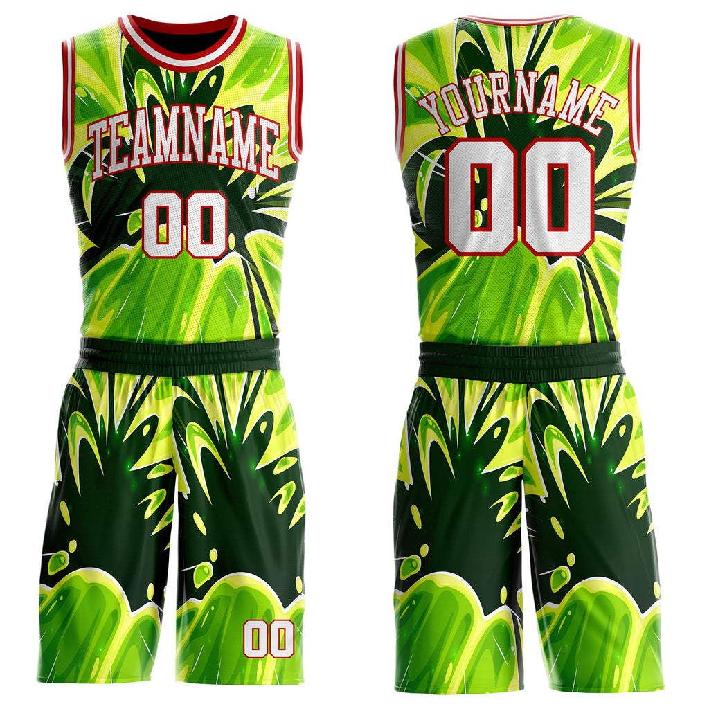 Custom Green White-Red Psychedelic Acid Fluid Round Neck Sublimation Basketball Uniform Jersey