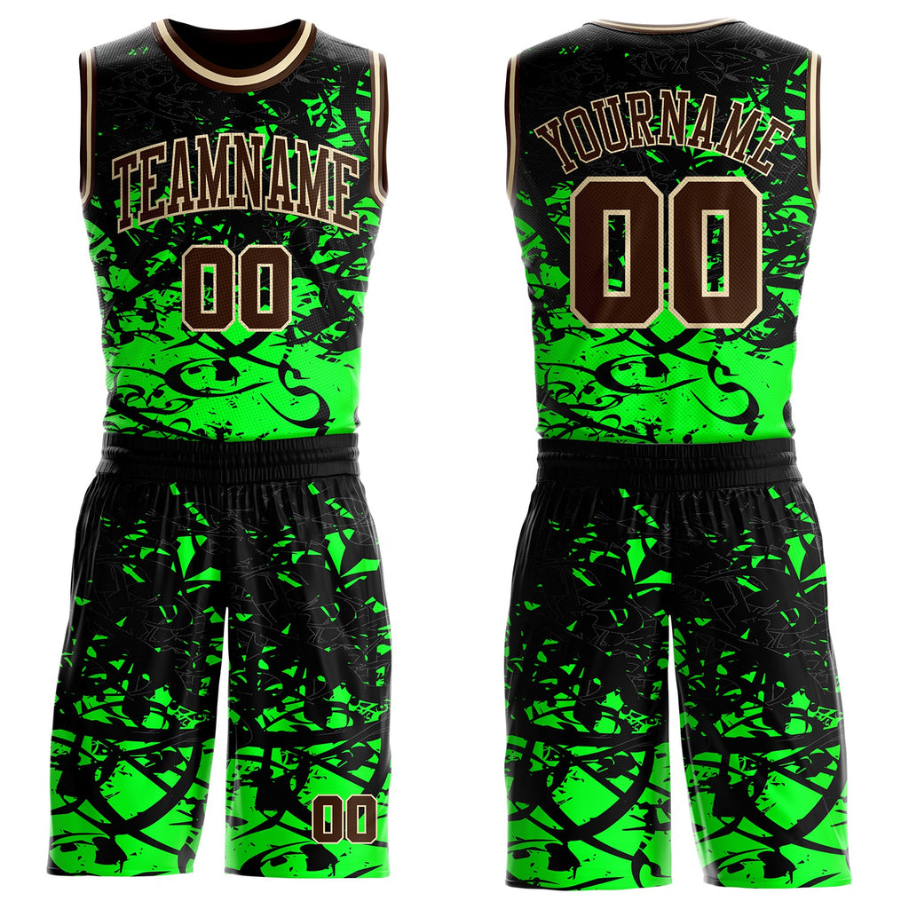 Custom Black Brown Green-Cream Psychedelic Acid Fluid Round Neck Sublimation Basketball Uniform Jersey