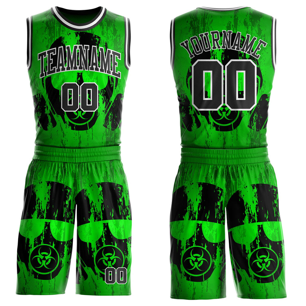 Custom Green Black-White Psychedelic Acid Fluid Round Neck Sublimation Basketball Uniform Jersey