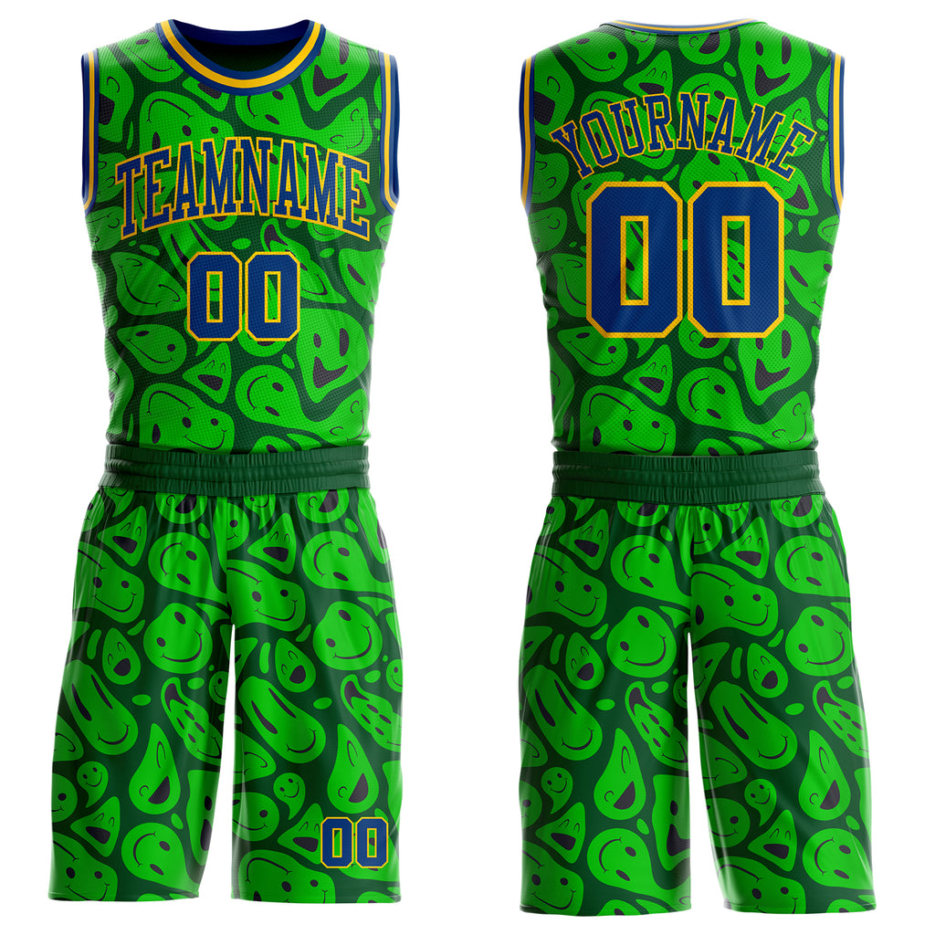 Custom Green US Navy Blue-Yellow Psychedelic Acid Fluid Round Neck Sublimation Basketball Uniform Jersey