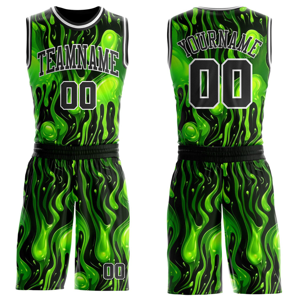 Custom Green Black-White Psychedelic Acid Fluid Round Neck Sublimation Basketball Uniform Jersey