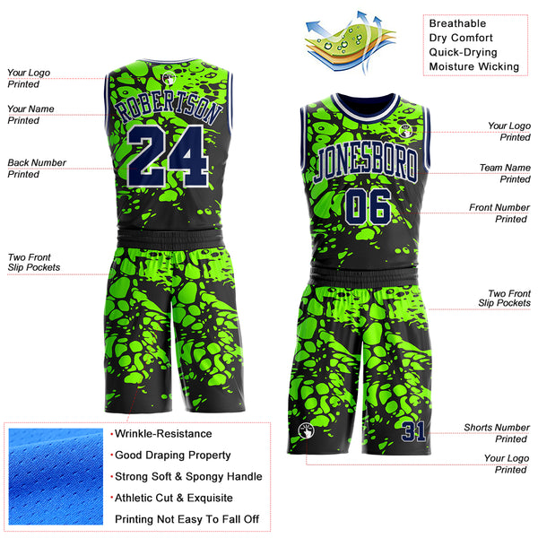 Custom Black Navy Green-White Psychedelic Acid Fluid Round Neck Sublimation Basketball Uniform Jersey