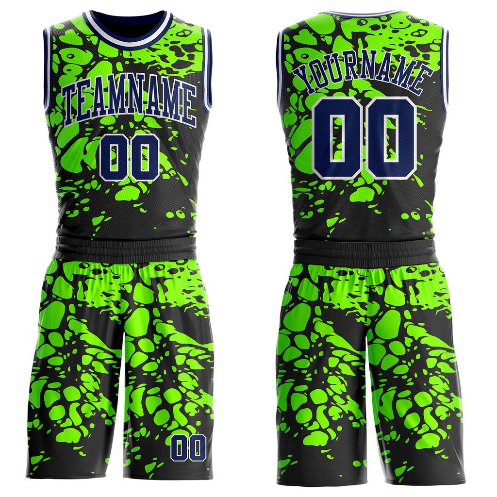 Custom Black Navy Green-White Psychedelic Acid Fluid Round Neck Sublimation Basketball Uniform Jersey