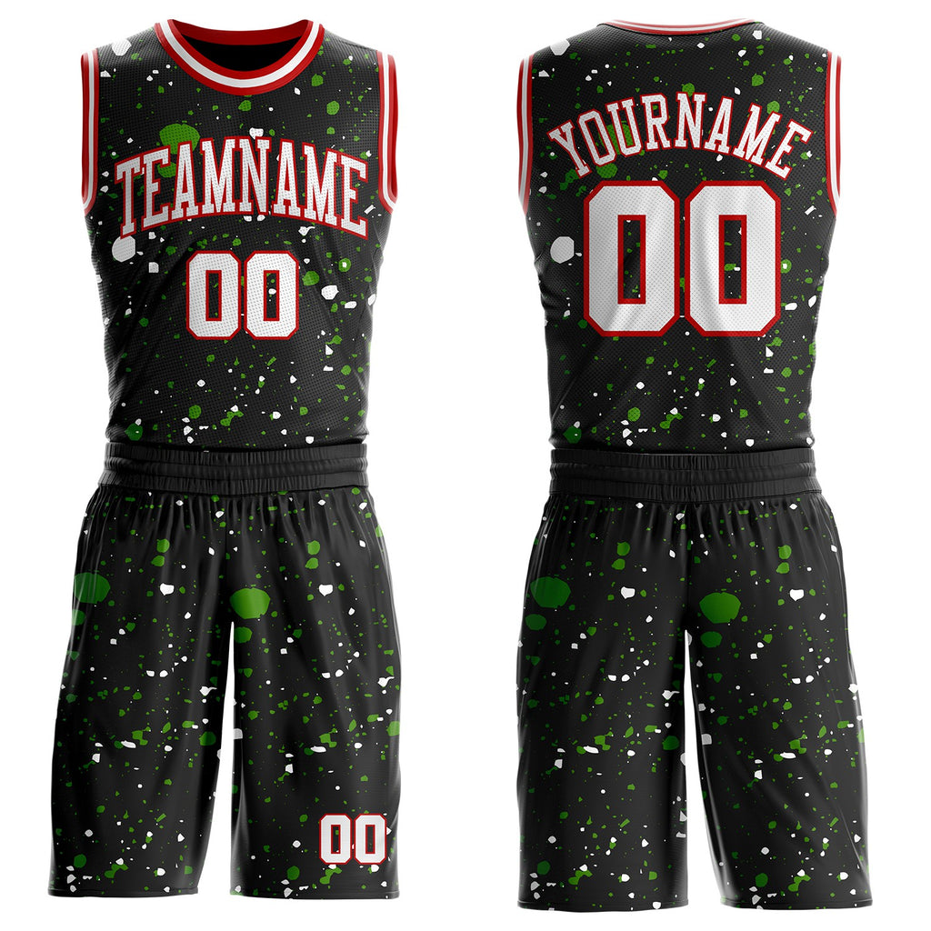 Custom Black White Green-Red Psychedelic Acid Fluid Round Neck Sublimation Basketball Uniform Jersey