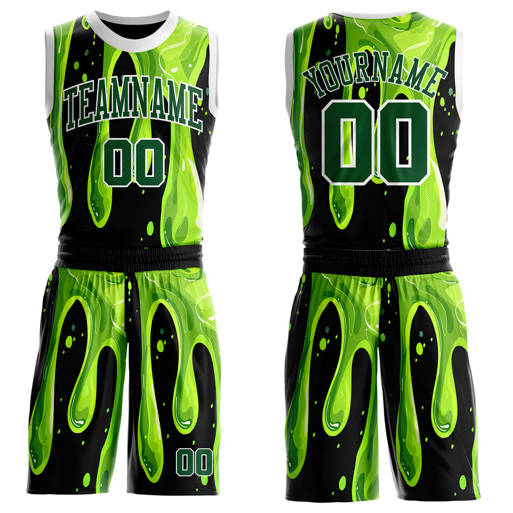 Custom Green Black-White Psychedelic Acid Fluid Round Neck Sublimation Basketball Uniform Jersey
