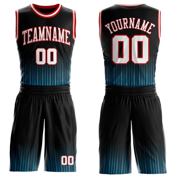 Custom Black White Blue-Red Gradient Vertical Stripes Round Neck Sublimation Basketball Uniform Jersey