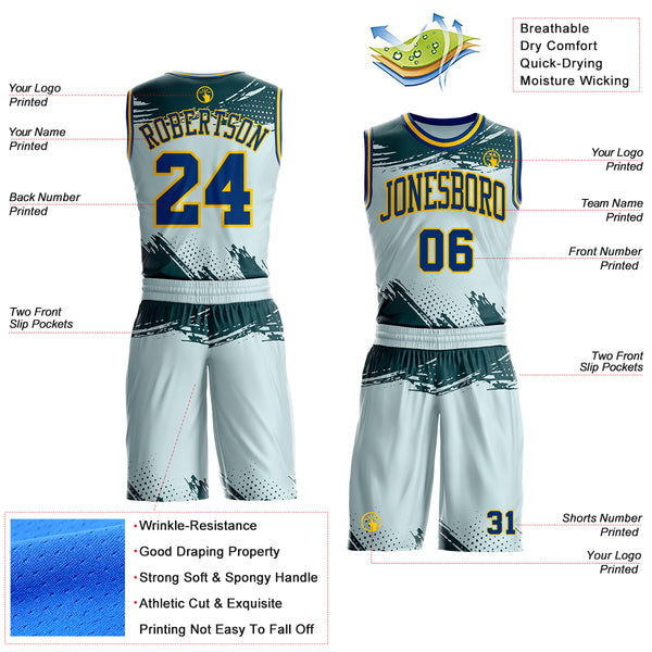 Custom Blue US Navy Blue-Yellow Brush Stroke Paint Splash Round Neck Sublimation Basketball Uniform Jersey