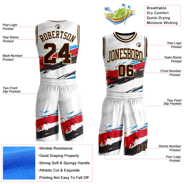 Custom White Brown Red Blue Black-Cream Brush Stroke Paint Splash Round Neck Sublimation Basketball Uniform Jersey